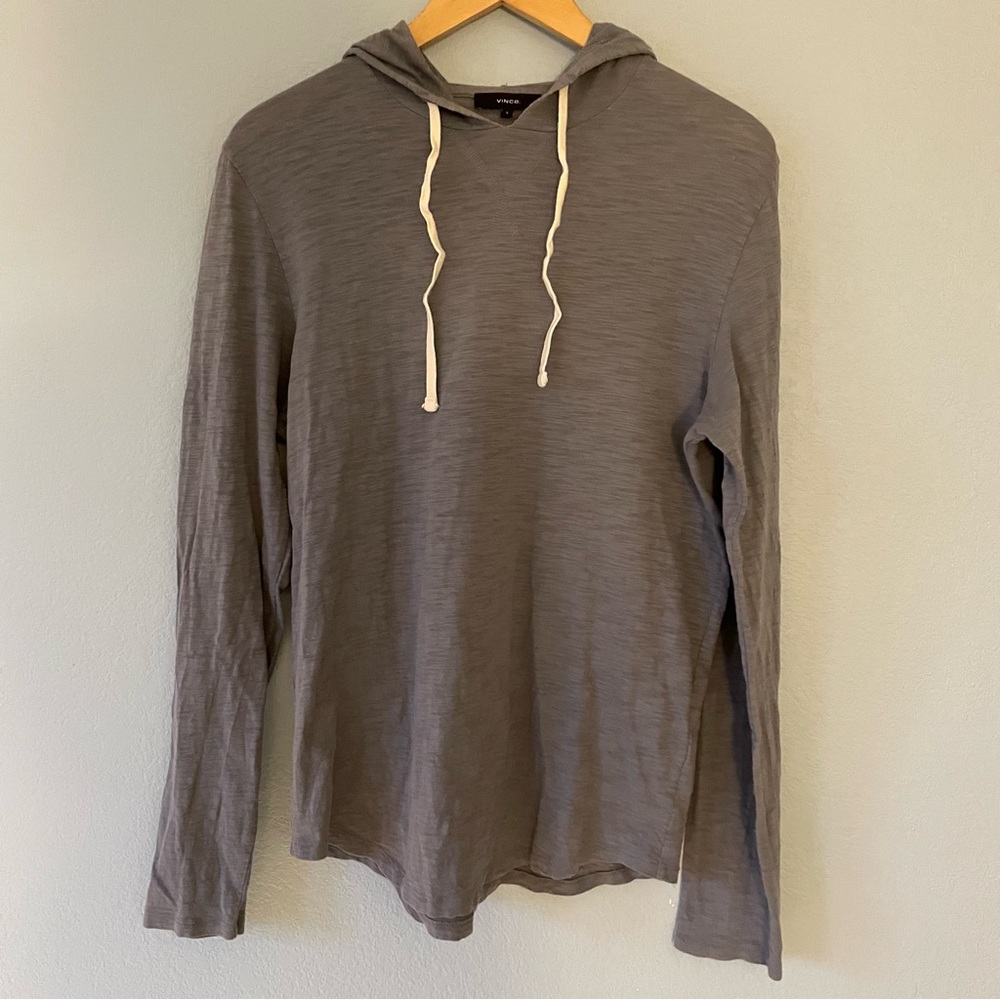 Vince Hoodie Blue Gray Textured Pullover Slub